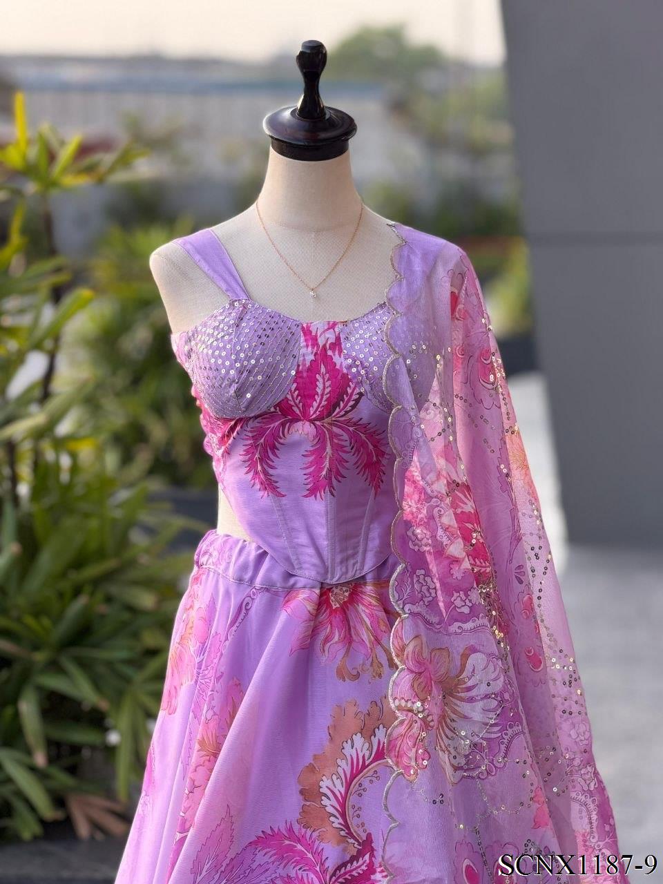 Digital Print Organza Lehenga Set