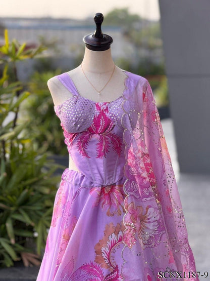 Digital Print Organza Lehenga Set