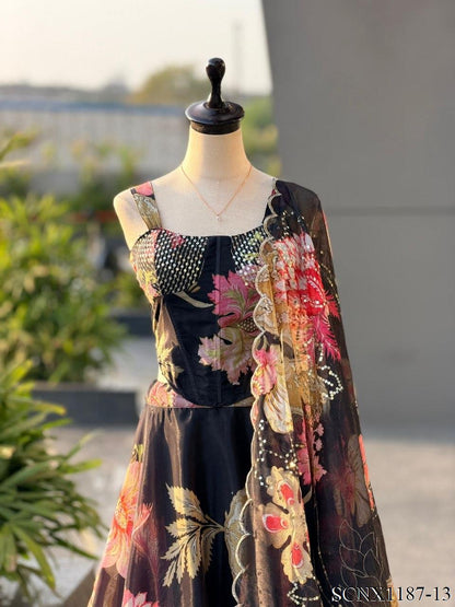 Digital Print Organza Lehenga Set