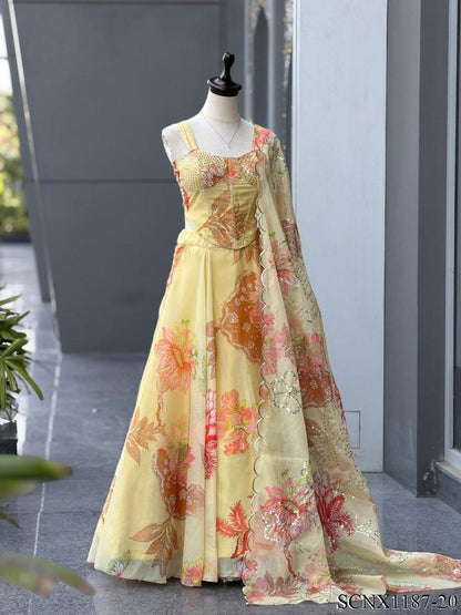 Digital Print Organza Lehenga Set