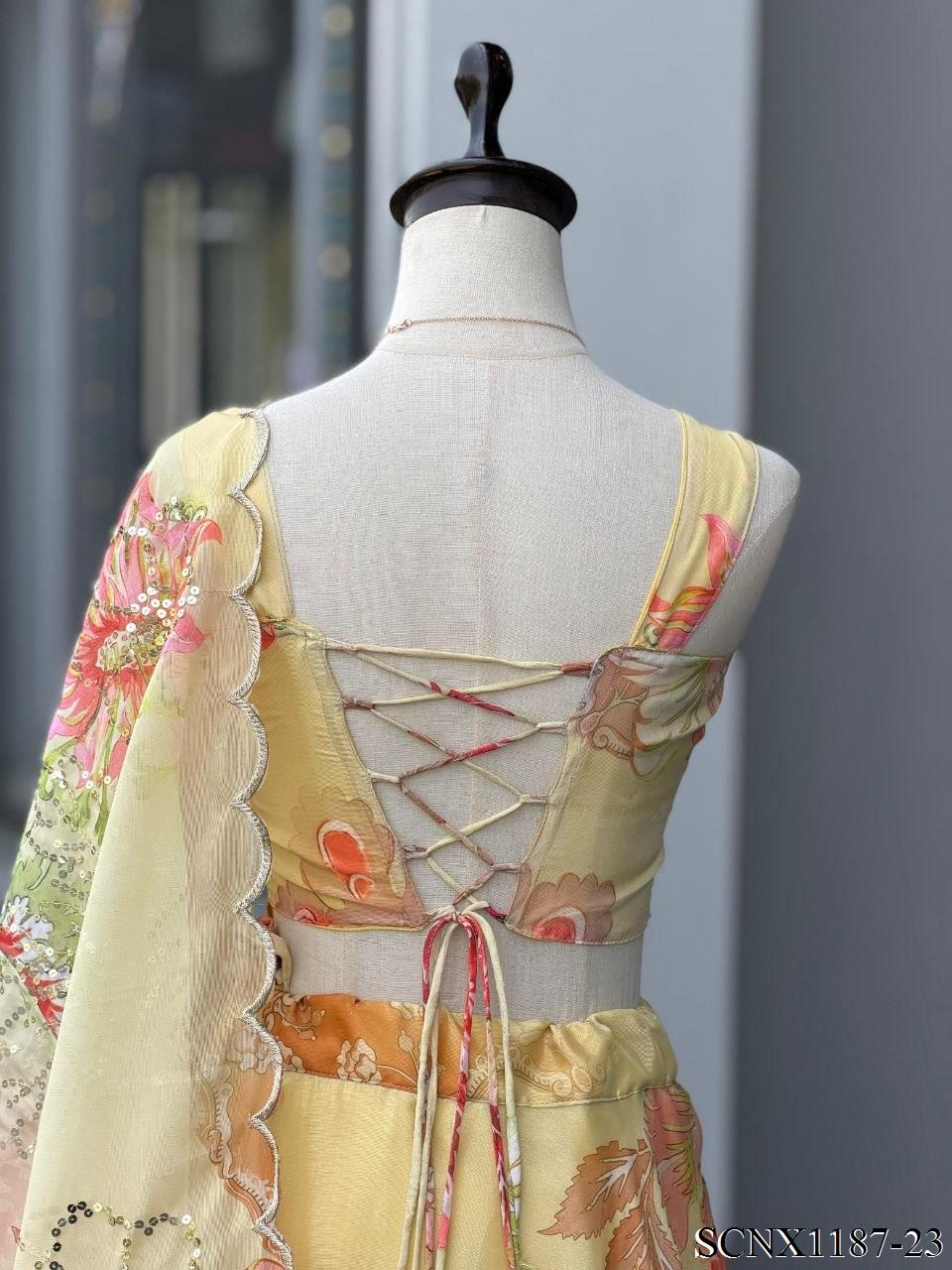 Digital Print Organza Lehenga Set