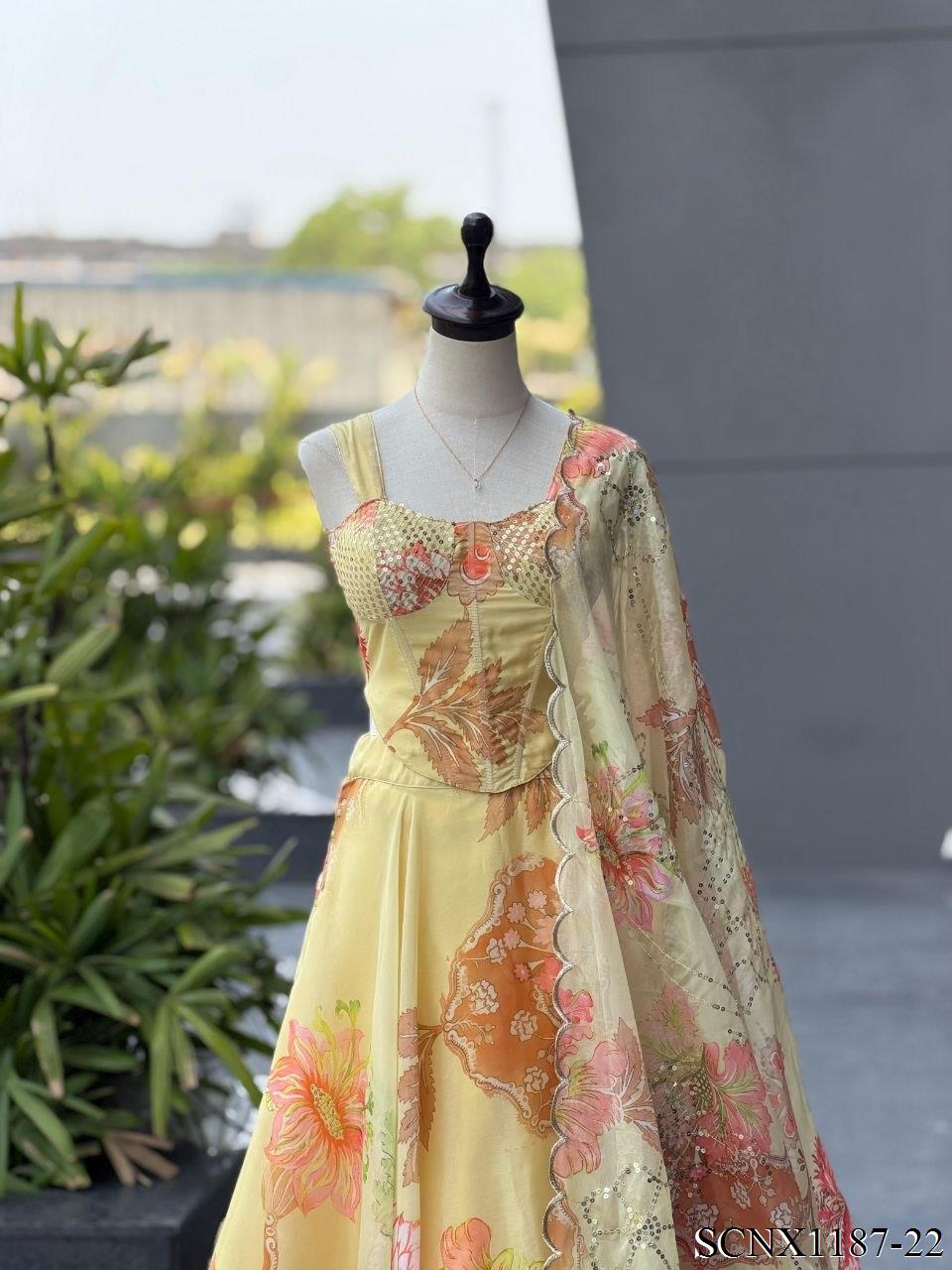 Digital Print Organza Lehenga Set