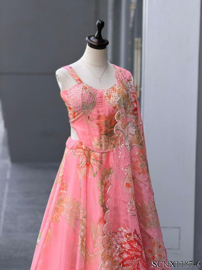 Digital Print Organza Lehenga Set