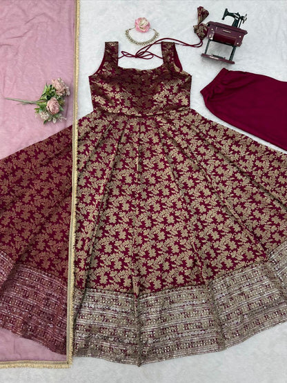 Chanderi Jacquard Butti Anarkali Set