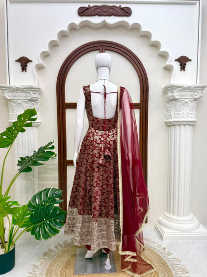 Chanderi Jacquard Butti Anarkali Set
