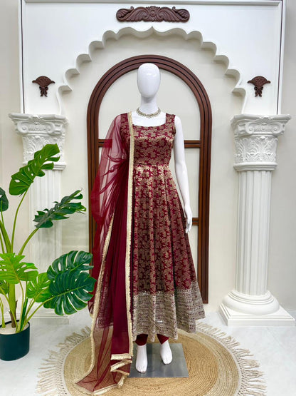 Chanderi Jacquard Butti Anarkali Set